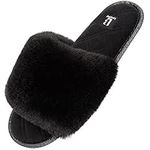 LongBay Women's Fluffy Slippers Memory Foam Warm Cozy Sliders Anti-Slip Open Toe House Shoes