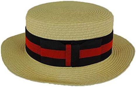 Jacobson Hat Company Men's 3.25 Inch Deluxe Barber Shop Quartet Skimmer Hat, Beige, One size