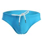CSMARTE Mens Solid Swim Briefs Drawstring Shorts Trunks Bikini Briefs Sport Swimwear (Blue, L)