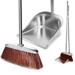 Broom and Dustpan Set for Home, 56" Kitchen Broom with Dustpan Combo Set, Heavy Duty Dustpan with Long Handle, Upright Metal Dust Pan Broom for Sweeping Indoor Outdoor Home Office Lobby Floor