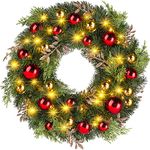 Ulinek Christmas Wreath, 40 LED Wreath Decoration Xmas with Timer for Front Door, Door Hanging Garland Light up Christmas Wreath Battery Operated Decor Artificial Wreath Indoor for Door Window Wall