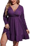 IN'VOLAND Women's Plus Size Sequin Glitter Short Sleeve Dress Sexy V Neck Mini Party Club Dresses Purple