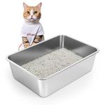 IKITCHEN Stainless Steel Cat Litter Box, Metal Cat Litter Tray with Anti-Slip Rubber Bottom, Kitty Litter Pan 19.5" L x 13.5" W x 8" H, Non Stick, Non Odor Absorbing, Easy Clean