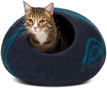 MEOWFIA Cat Cave – Premium Felt Cat Bed for Indoor Cats, Handmade 100% Merino Wool (Dark Shades) (Large, Black Aqua)