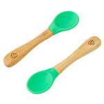 bamboo bamboo ® Baby Weaning Spoons Set of 2 | Bamboo with Soft Silicone Tips | Ergonomic Easy Grip Handles | BPA-Free (Set of 2, Green)