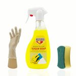 Sugar Soap Spray Bundle, 500ml, Ideal Sugar Soap for Walls, Effective Sugar Soap for Cleaning, Gentle and Non-Toxic Sugar Soap Liquid, Includes Sponge and Gloves