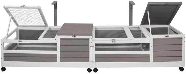 Large Tortoise Habitat Tank Indoor Outdoor, Wooden Tortoise House with Wheels, 2-Room Reptile Turtle Enclosure Cage for Small Animals, Lamp Holder & Leakproof Tray, Grey