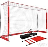 RINREA Portable Soccer Goal 12x6Ft, Collapsible Soccer Goal Net Metal Base, Quick Setup Soccer Training Equipment with 1 Carry Bag, 1 Agility Ladder, 4 Ground Nails (Red)