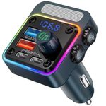 Nulaxy 54W Bluetooth 5.3 Car Adapter with 4 Charging Ports [PD 36W & QC3.0 18W], Wireless Radio FM Transmitter with Deep Bass Player & 5 Colors LED Backlit, Hands-Free Calling - NX16 Blue