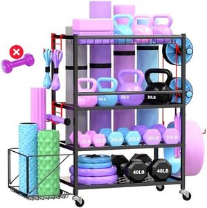 Dumbbell Rack, Weight Rack for Home Gym, 650LBS Metal Home Gym Storage with Lockable Wheels & Adjustable Hooks, Weight Stand for Yoga Mat Storage, Dumbbells, Kettlebell, Foam Roller, Resistance Bands