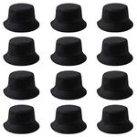 PODALOA 12 Pieces Bucket Hat Solid Color Summer Fishing Hats for Women Men Boys Girls UPF 50+ (Black)