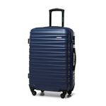 WITTCHEN Travel Suitcase Carry-On Cabin Luggage Hardshell Made of ABS with 4 Spinner Wheels Combination Lock Telescopic Handle Groove Line Size Medium Suitcase Dark Blue