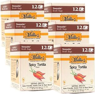 MILLIE'S SPICY TORTILLA SIPPING BROTH| Vegetable Broth with Savory Seasonings for Snack Urges | Vegan, Keto, Gluten Free, Intermittent Fasting, and natural | (6 Pack - 72 Broth Bags Total)