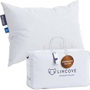 Lincove Eiderdown Pillow – 100% Pure Eiderdown, Ultra-Luxury Goose Down Pillow, Hypoallergenic, Handcrafted in Canada, 500 Thread Count Cotton Shell (Queen)