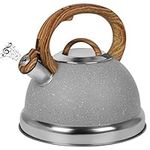 Belle Vous Light Grey Whistling Tea Kettle - 3L Tea Pot for Stovetop/Induction Hob - Stainless Steel Hot Water Camping Kettle Teapot for Tea/Coffee
