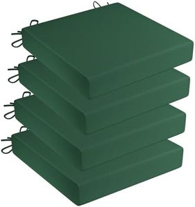 LFNOONE Outdoor Patio Chair Cushions 17"x17" Water-Resistant Garden Chair Cushions,High Density Sponge Filling Glider Lawn Seats mat,Set of 4 & with 4 Rope Fixed Straps & Green