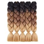 AIDUSA AIDUSA Ombre Braiding Hair 5pcs Synthetic Braids Hair 24 Inch 3 Tone Ombre Braiding Crochet Braids Hair Extensions 100g (#53 Black to Brown to Blonde)