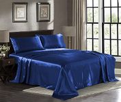 Satin Sheets King [4-Piece, Navy] Hotel Luxury Silky Bed Sheets - Extra Soft 1800 Microfiber Sheet Set, Wrinkle, Fade, Stain Resistant - Deep Pocket Fitted Sheet, Flat Sheet, Pillow Cases