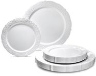 OCCASIONS 50 Plates Pack (25 Guests)-Vintage Wedding Party Disposable Plastic Plate Set -25 x 10.25 inches Dinner + 25 x 7.5 inches Salad/Dessert plates (Portofino Plain White)