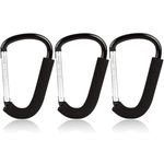 BeiLan 3pcs D Shape Large Buggy Carabiner Hook,Pram Pushchair Stroller Clip,Shopping Accessories Bag Holder Hook,16cm(6.3") Black