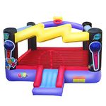 BESTPARTY Inflatable Bounce House with Blower Kids Pop Star Theme, Bouncy Slide & Huge Jumper Area, for Yard, Backyard Indoor Outdoor Birthday Party