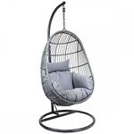 CHARLES BENTLEY Freestanding Hanging Swing Seat, Grey Egg Hanging Bench, Seating, Outdoor And Indoor, PE Rattan Weave, Hammock, Grey Stand, Washable Cushions, Easy Clean, Showerproof (95x80x195cm)