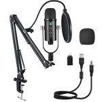 Aveek USB Microphone Kit, Metal Condenser Microphone Podcast Microphone Kit with Noise-Canceling and Headphone Monitoring for Streaming Recording,MacOS,Windows,Type-C Phone