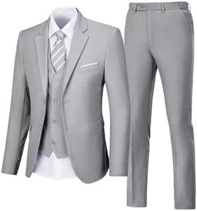Men's Suit 3 Piece Wedding Suits 2 Buttons Slim Fit Tuxedo Set for Men Prom Casual Business Man Jacket Blazer Vest Pant, Grey, Large
