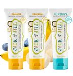 Jack N’ Jill Natural Certified Kids Toothpaste – Fluoride-Free Toddler & Baby Toothpaste with 40% Xylitol, No Sugar, Suitable from 6 Months+, Pack of 3 (Banana 2 x 50g, Blueberry 1 x 50g)