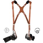 C Coiro Camera Harness for 2 Cameras – Dual Shoulder Leather Camera Strap – Double Camera Harness for DSLR/SLR, Tan, Adjustable