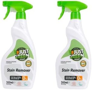 JUST GREEN ORGANIC Stain Remover Spray, Plant-Based Laundry Stain Remover, Non-Toxic, Hypoallergenic, EcoCert Certified, Vegan, Safe for All Fabrics & Colors, 16.9 fl oz (500 ml) - 2 Pack