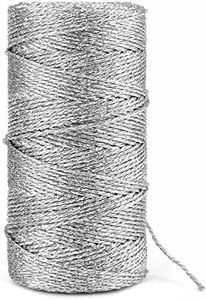 joycraft 110Yards Decorative Metallic Bakers String - Silver Wrapping Twine String - Inelastic - Glitter String for DIY Crafting Christmas Decor Presents(1.5mm)