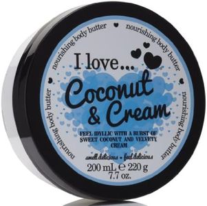 I Love Coconut & Cream Body Butter, Made With 87% Naturally Derived Ingredients Including Shea Butter & Coconut Oil For Soft & Hydrated Skin, Moisturising & Lightly Scented, Contains Natural Fruit Extracts, Vegan-Friendly - 200ml