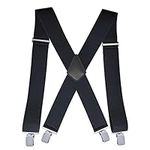 Linemoon Suspenders for Men Heavy Duty, 2 Inch Wide Adjustable Elastic X Back Suspender, Black, One Size