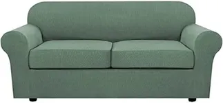 H.VERSAILTEX 3 Piece Stretch Sofa Covers for 2 Cushion Sofa Couch Covers for Living Room Sofa Slipcovers (Base Cover Plus 2 Seat Cushion Covers) Thicker Jacquard Fabric(Large Sofa, Loden Frost)