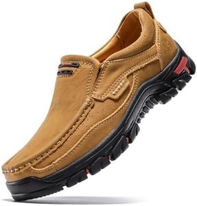 FLYLAND Men's Fashion Slip On Loafers Vintage Classical Leather Ankle Boots Handmade Chukka Boots Daily Casual Work Office Shoe Driving Shoes Golden Color US 7