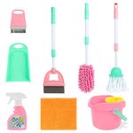deAO Kids Cleaning Set, Household Toys, Housekeeping Pretend Play Set, Include Broom, Mop, Duster, Dustpan, Brushes, Cleaning Role Play Tools, Christmas Birthday Gifts for Boys Girls