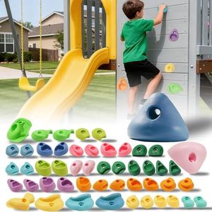 NEATATOU 50 PCS Rock Climbing Holds for Kids,Rock Climbing Wall Grips Climbing Rocks Wall Kit for Indoor and Outdoor Playground Play Set with Hardware（Pastel Color）