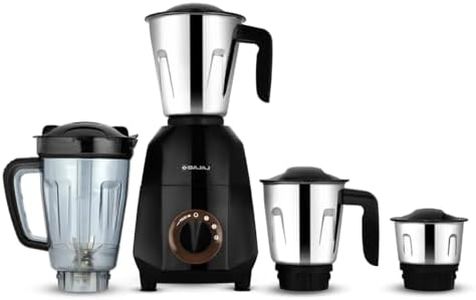 Bajaj Rex Dlx Ninja Series 4 Jar 750W Mixer Grinder | DuraCut Blades | 4 Stainless Steel Mixer Jars | Dry & Wet Grinding | 2 Yrs Warranty 【Black/Brown】