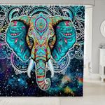 Elephant Bath Curtain Boho Exotic Style Elephant Shower Curtain for Stalls Bathtubs Decor Hippie Mandala Bathroom Shower Curtain Set Galaxy Bright Colorful Waterproof Bathroom Curtains 72x72 Inch