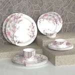 Castleite Piccolo 18 Pieces Melamine Dinner Set - Elegant, Break & Stain Resistant, Designer Crockery Dinnerware in Exclusive Edgy Square Shape for Your own Home Kitchen or Gifting (Rouge Blush)