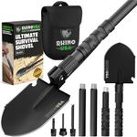 Rhino USA Survival Shovel w/Pick - Heavy Duty Carbon Steel Military Style Entrenching Tool for Off Road, Camping, Gardening, Beach, Digging Dirt, Sand, Mud & Snow (Survival Shovel)