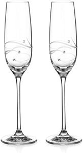 DIAMANTE Champagne Flutes Crystal Prosecco Glasses Pair Hand Cut and Embellished Crystals- ‘Moda Spiral' Collection Cut Crystal - Set of 2 …