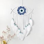 AIZA DECOR Evil Eye Dream Catchers Room Decoration for Girls and Boys Handmade Feather Wall Decoration Home Ornaments Craft Gift for Bedroom (White)