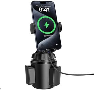 APPS2Car Solid Cup Phone Mount for Car Cup Holder Wireless Charger 15W with Quick Extension Long Arm Fast Swivel Adjustable Height 360 Rotatable Low Profile for iPhone 15 Pro Max Plus 14 13 12 11 XS X