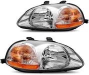 DWVO Headlight Assembly Compatible with 96 97 98 1996 1997 1998 Civic (Chrome Housing Clear Lens Amber Reflector)