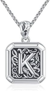 XIXLES Initial Letter Necklace 925 Sterling Silver Unisex Retro Letter Pendant,Square Initial Necklace Jewelry Birthday Gifts for Men Boys, Large, Sterling Silver, No Gemstone