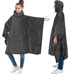 PAVILIA Wearable Blanket Poncho Women Men, Oversized Hoodie Sweatshirt Sweater Neck Warmer, Fleece Soft Hug Sleep Pod Adult, Grey, Sherpa Fleece