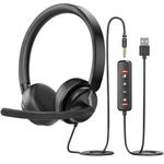 Headset with Mic, USB Headset with Microphone, Computer Headset with Noise Canceling Microphone for PC Laptop, in Line Mute Controls, Wired Headset for Work from Home /Office/Call Center/Teams/Zoom