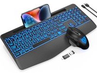 SABLUTE Wireless Keyboard and Mouse Combo, Rechargeable RGB Backlit Ergonomic Keyboard with Wrist Rest and Phone Holder, 2.4GHz Full Size Keyboard Mouse Set for PC Laptop Computer (Large Print)